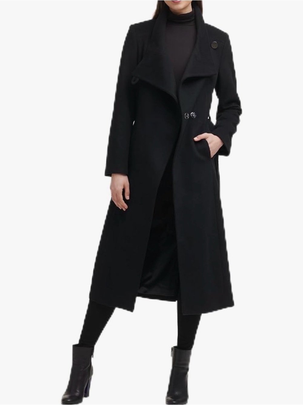 Kenneth Cole Wool Blend Maxi Coat Belted Fencer Collar Pockets Size 12